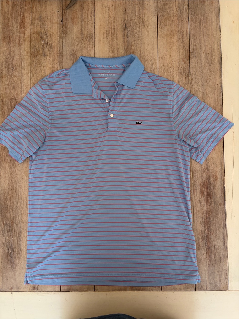 Vineyard Vines Light Blue Polo with Pink Stripes